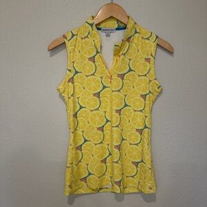 Swannies Golf Girls Yellow Lemon Print Sleeveless Polo